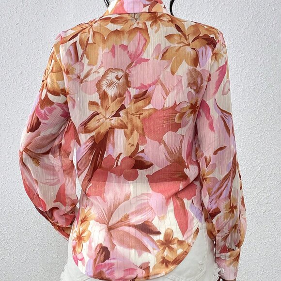 Baby Pink Boho Women's Floral Lantern Long Sleeve Shirt - Picture 2 of 6